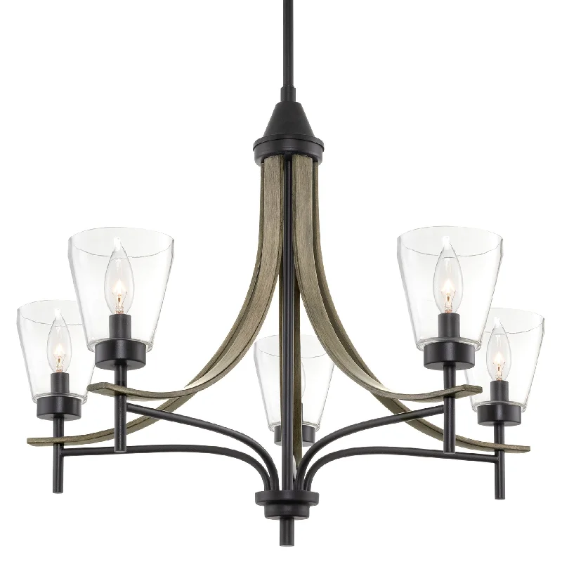Corrosion - Resistant Industrial Lighting for Coastal FactoriesKira Home Caleb 25" 5-Light Modern Farmhouse Chandelier + Clear Glass Shades, Gray Oak Wood Style + Black Finish Corrosion - Resistant Industrial Lighting for Coastal FactoriesKira Home Caleb 25" 5-Light Modern Farmhouse Chandelier + Clear Glass Shades, Gray Oak Wood Style + Black Finish