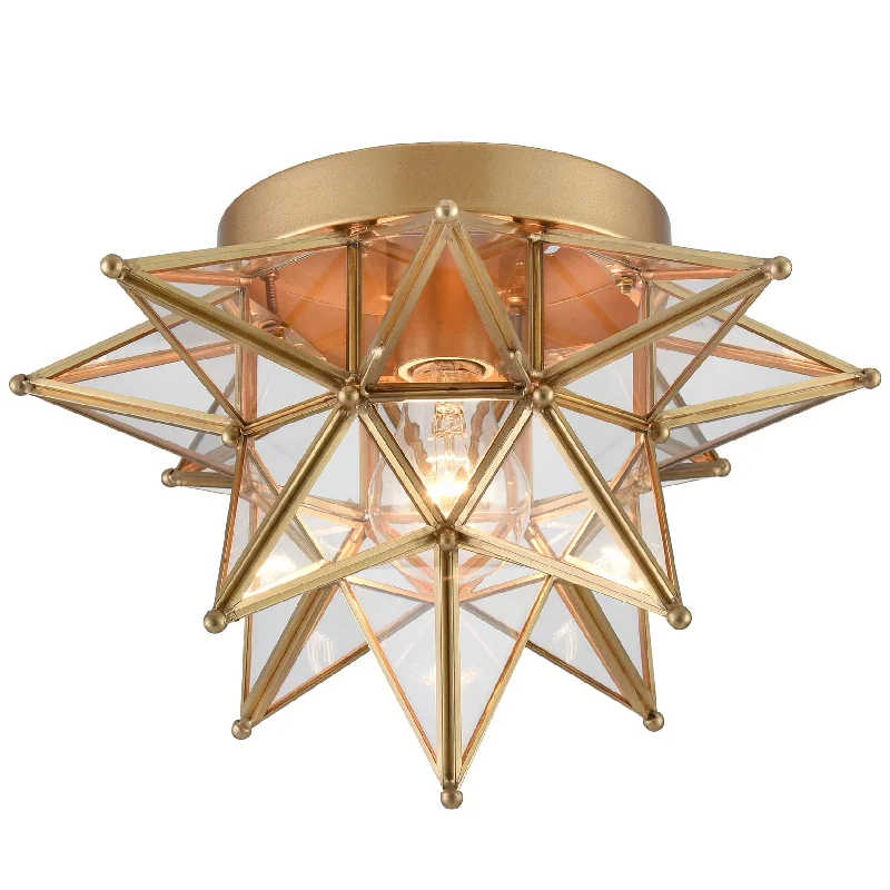 Shock - Resistant Industrial Lighting for Vibrating Machinery AreasBrass Moravian Star Ceiling Light Flush Mount, Transparent, 12.7-IN Shock - Resistant Industrial Lighting for Vibrating Machinery AreasBrass Moravian Star Ceiling Light Flush Mount, Transparent, 12.7-IN