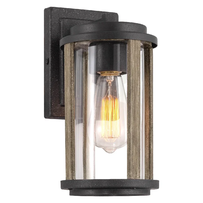 Adjustable Industrial Lighting for Flexible IlluminationKira Home Morrison 11" Rustic Traditional Outdoor Weather Resistant Wall Sconce + Cylinder Glass Shade, Weathered Oak Wood Style + Textured Black Finish