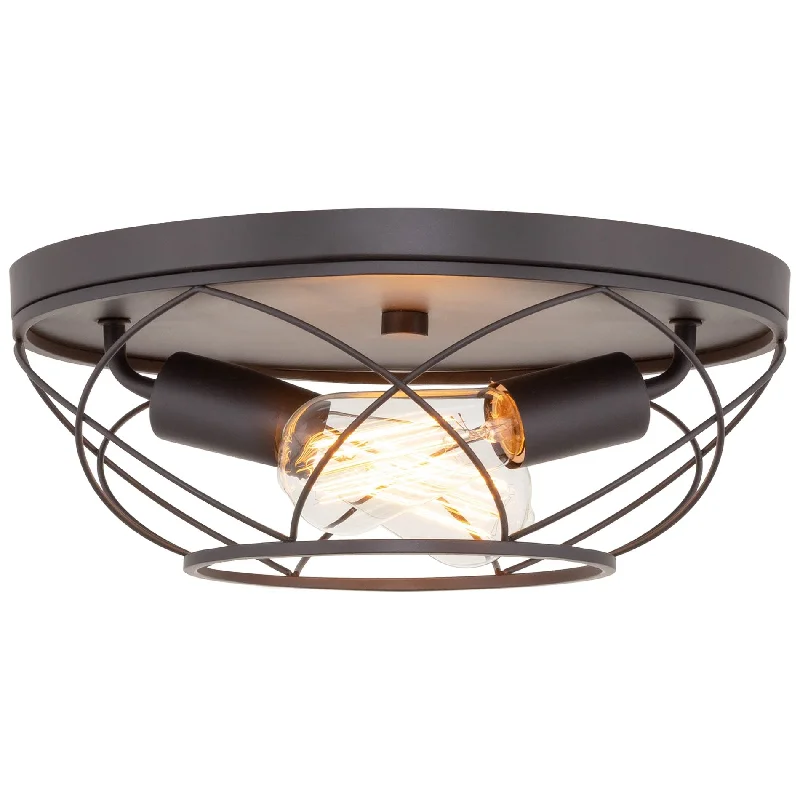 Shock - Resistant Industrial Lighting for Vibrating Machinery AreasKira Home Ivy 13" 2-Light Modern Industrial Flush Mount Ceiling Light + Metal Cage Shade Design, Oil Rubbed Bronze Finish Shock - Resistant Industrial Lighting for Vibrating Machinery AreasKira Home Ivy 13" 2-Light Modern Industrial Flush Mount Ceiling Light + Metal Cage Shade Design, Oil Rubbed Bronze Finish