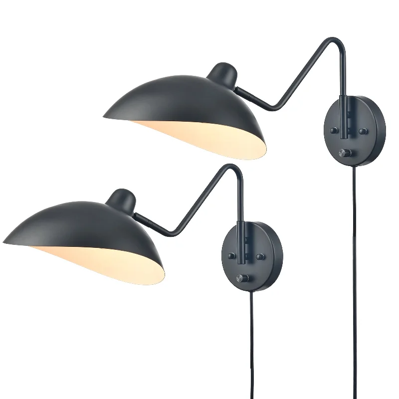 Industrial Lighting for Printing Press FacilitiesSet of 2 Modern Black Metal Wall Sconce with On/Off Switch Plug-in or Hardwired Swing Arm Wall Light Fixture Industrial Lighting for Printing Press FacilitiesSet of 2 Modern Black Metal Wall Sconce with On/Off Switch Plug-in or Hardwired Swing Arm Wall Light Fixture