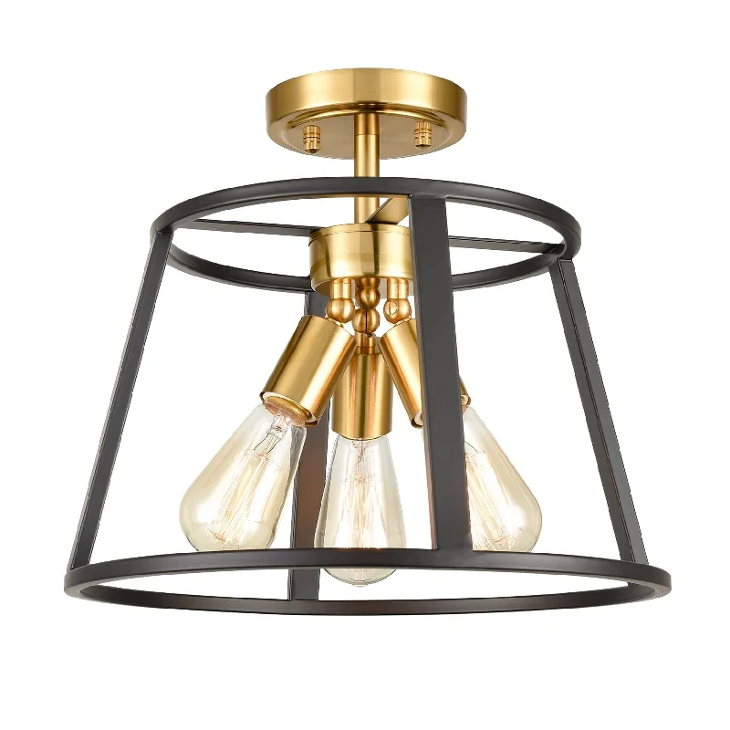 Dimmable Industrial Lighting for Ambiance ControlModern 3-Light Semi Flush Mount Ceiling Light Brass and Black Dimmable Industrial Lighting for Ambiance ControlModern 3-Light Semi Flush Mount Ceiling Light Brass and Black