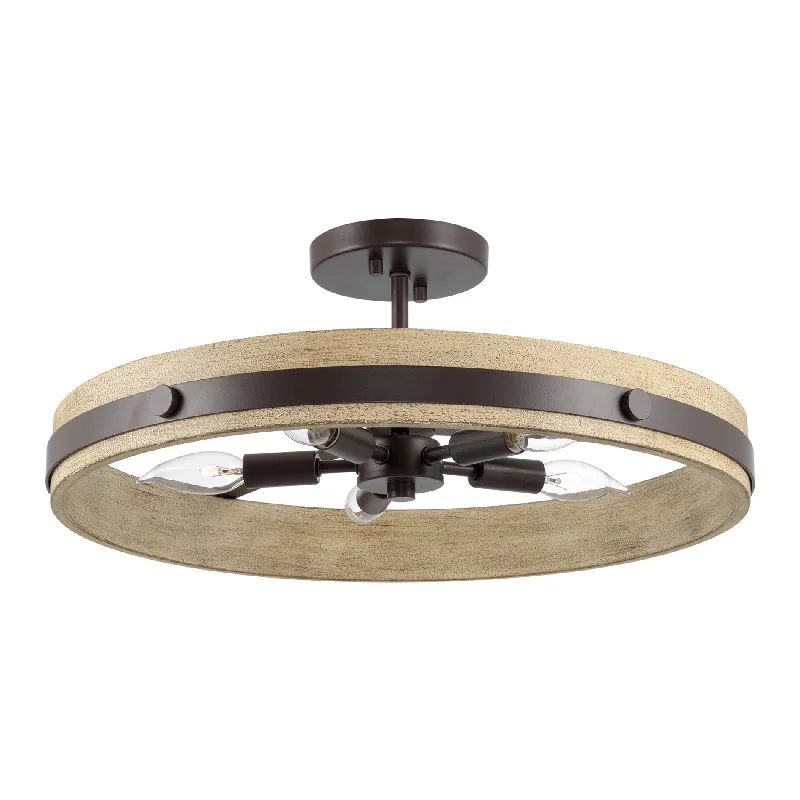 Durable Industrial Lighting for Harsh EnvironmentsKira Home Montrose 19" 5-Light Farmhouse Semi Flush Mount Ceiling Light + Wood Style Metal Ring, Distressed Driftwood Wood Style + Oil Rubbed Bronze Finish Durable Industrial Lighting for Harsh EnvironmentsKira Home Montrose 19" 5-Light Farmhouse Semi Flush Mount Ceiling Light + Wood Style Metal Ring, Distressed Driftwood Wood Style + Oil Rubbed Bronze Finish