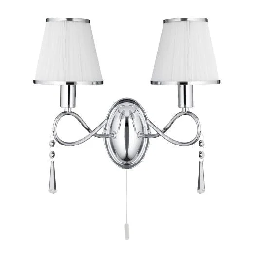 White track lighting for a clean lookSimplicity Chrome 2 Light Wall Bracket With Glass Drops & White String Shades