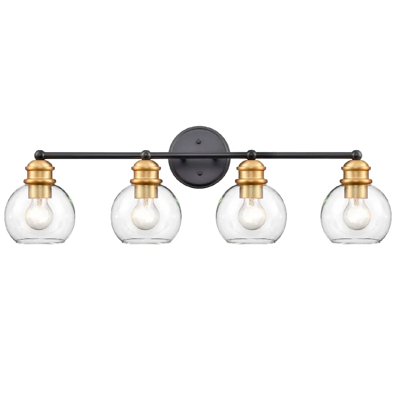 Industrial Lighting for Metal Fabrication ShopsFarmhouse Black and Brass 4-Light Bathroom Globe Vanity Light Industrial Lighting for Metal Fabrication ShopsFarmhouse Black and Brass 4-Light Bathroom Globe Vanity Light
