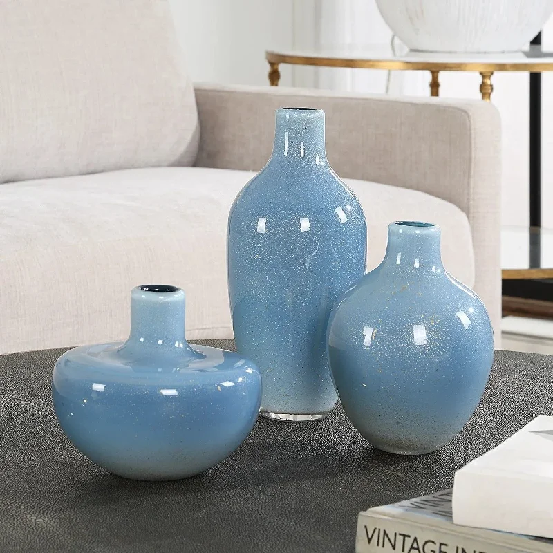 Wireless track lighting for easy installationCelestial Frost Vases Set/3