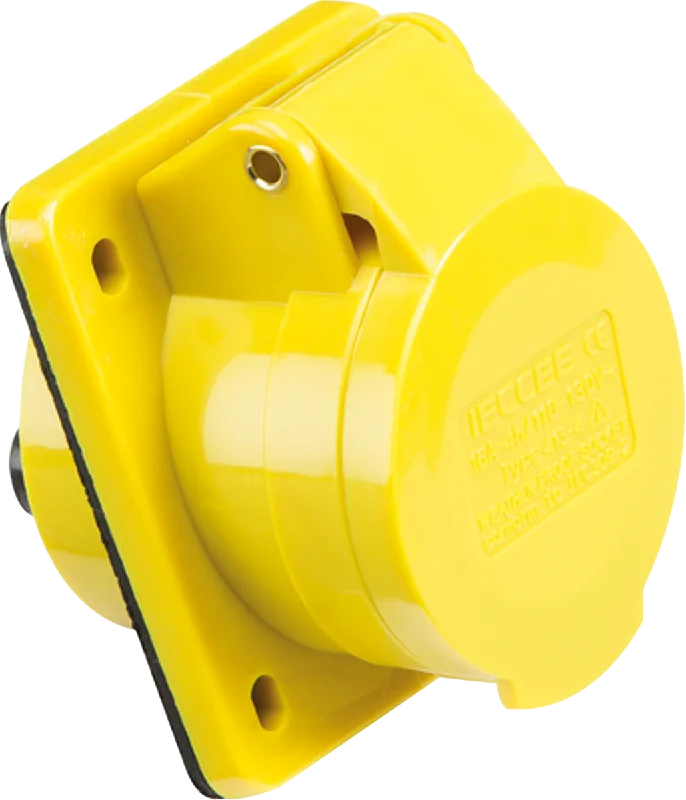 Track lighting for creating a moody atmosphereKnightsbridge 110V IP44 16A Angled Panel Mount Socket 2P+E