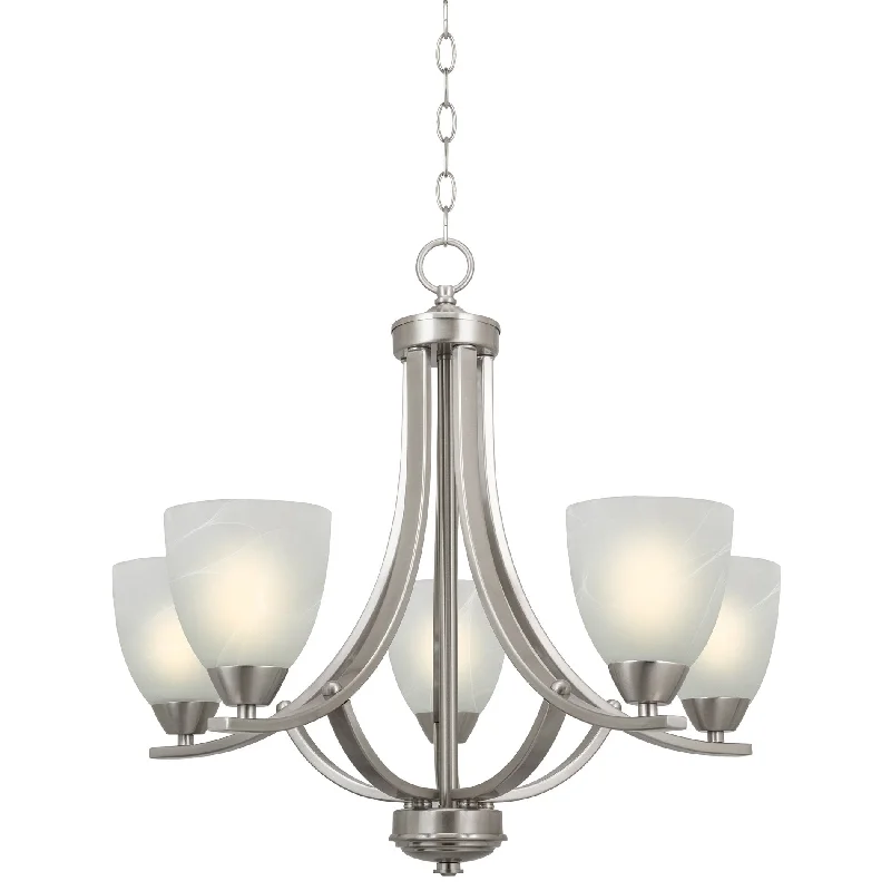 Energy - Efficient Industrial Lighting for Cost - SavingsKira Home Weston 24" Contemporary 5-Light Large Hanging Chandelier + Alabaster Glass Shades, Adjustable Chain, Brushed Nickel Finish Energy - Efficient Industrial Lighting for Cost - SavingsKira Home Weston 24" Contemporary 5-Light Large Hanging Chandelier + Alabaster Glass Shades, Adjustable Chain, Brushed Nickel Finish