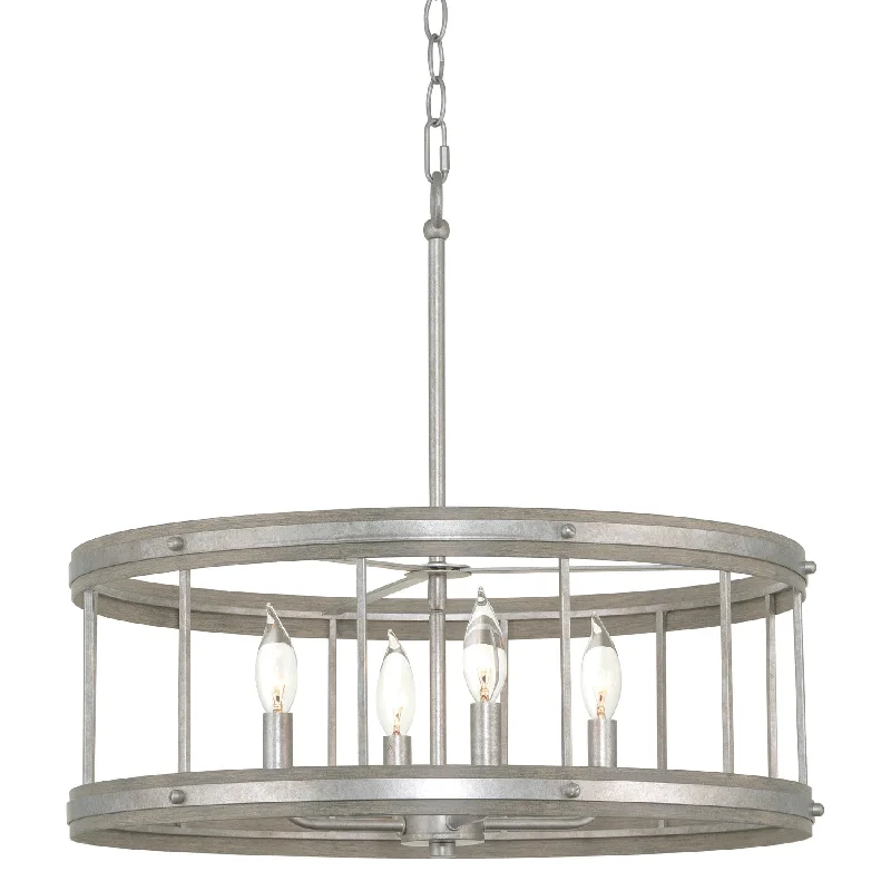 Corrosion - Resistant Industrial Lighting for Coastal FactoriesKira Home Brynn 21" 4-Light Farmhouse Pendant Drum Chandelier, Gray Oak Wood Style + Galvanized Steel Finish Corrosion - Resistant Industrial Lighting for Coastal FactoriesKira Home Brynn 21" 4-Light Farmhouse Pendant Drum Chandelier, Gray Oak Wood Style + Galvanized Steel Finish