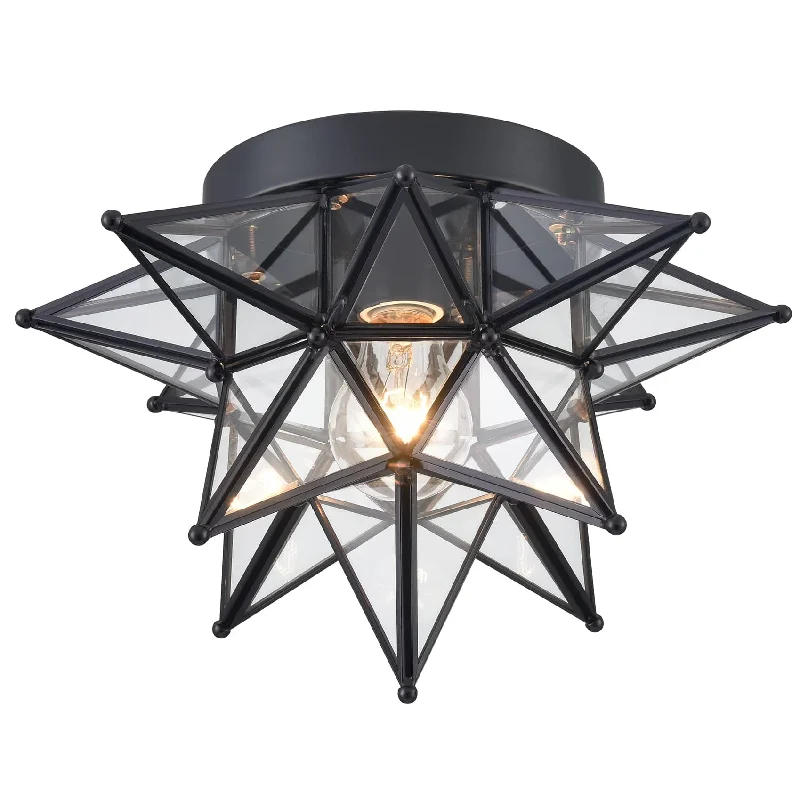Shock - Resistant Industrial Lighting for Vibrating Machinery AreasBlack Moravian Star Ceiling Light Flush Mount, Transparent, 12.7-IN Shock - Resistant Industrial Lighting for Vibrating Machinery AreasBlack Moravian Star Ceiling Light Flush Mount, Transparent, 12.7-IN