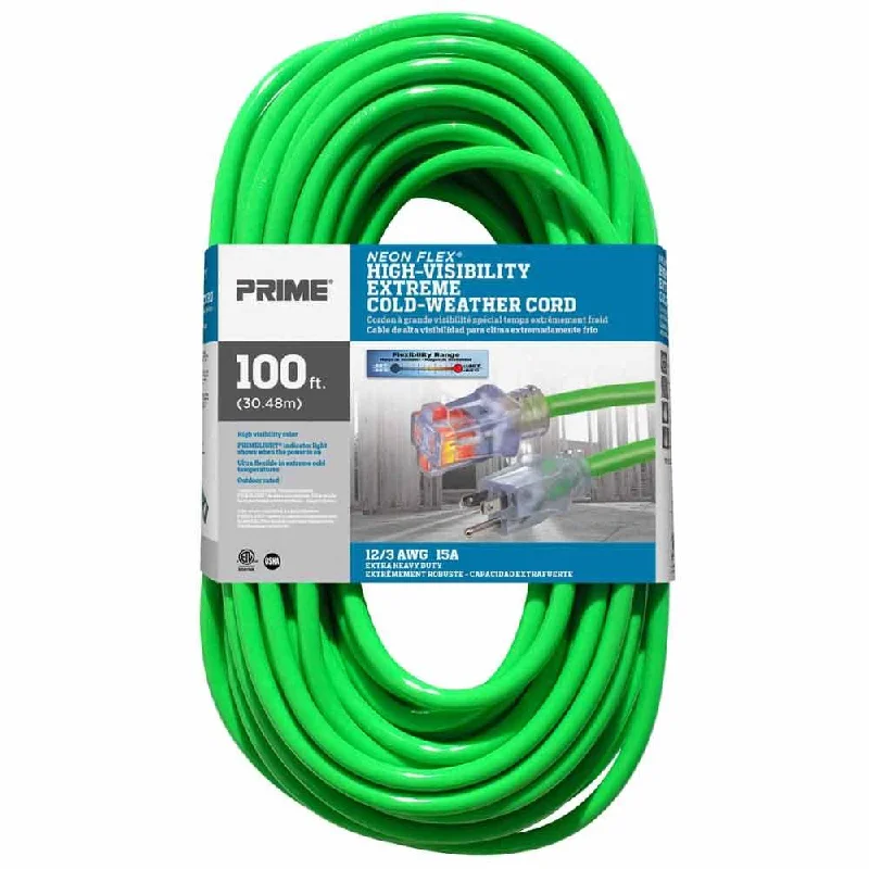 Industrial Lighting for Electronics Manufacturing100 ft. 12/3 SJTW Extreme Cold Weather Heavy Duty Neon Flex Extension Cord w/Lighted Connector Green Industrial Lighting for Electronics Manufacturing100 ft. 12/3 SJTW Extreme Cold Weather Heavy Duty Neon Flex Extension Cord w/Lighted Connector Green