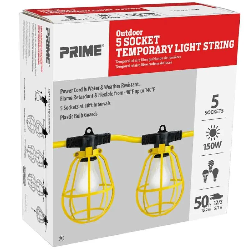 Industrial Flood Lighting for Outdoor Loading Docks50ft Construction String Light, 125V, 5 Sockets per String, Bulb Not Included Industrial Flood Lighting for Outdoor Loading Docks50ft Construction String Light, 125V, 5 Sockets per String, Bulb Not Included