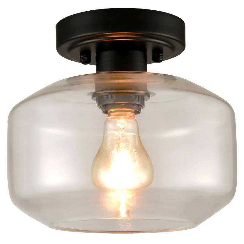 Industrial Lighting for Food Processing FactoriesIndustrial Semi Flush Ceiling Light Glass Drum Shade, Black Industrial Lighting for Food Processing FactoriesIndustrial Semi Flush Ceiling Light Glass Drum Shade, Black