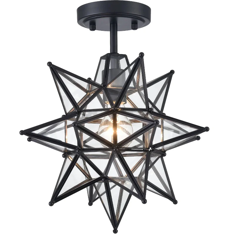 Industrial Lighting for Woodworking FactoriesBlack Moravian Star Ceiling Light Clear Glass Shade Industrial Lighting for Woodworking FactoriesBlack Moravian Star Ceiling Light Clear Glass Shade
