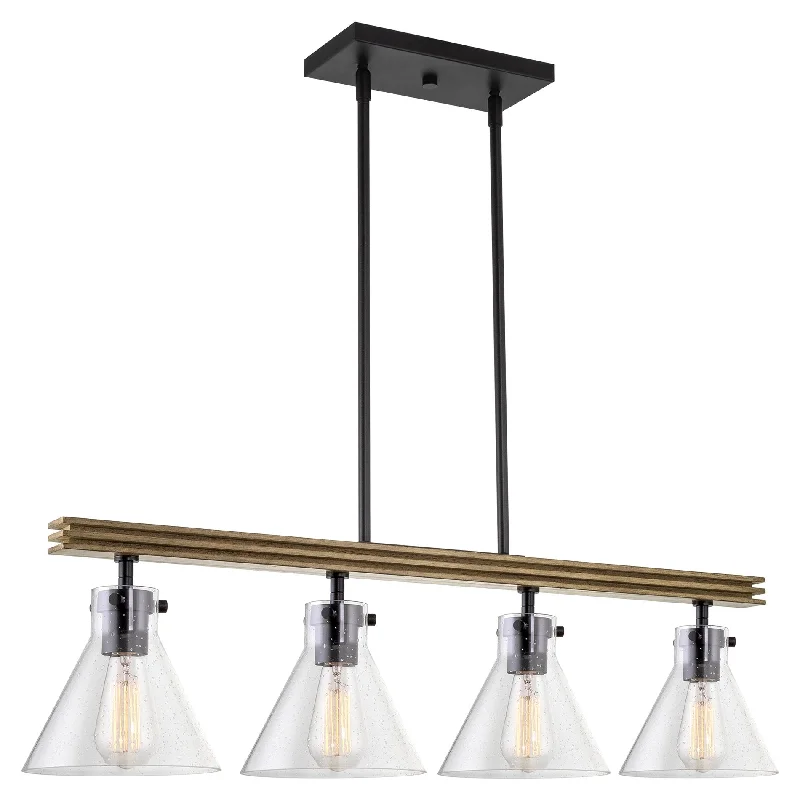 Industrial Wall - Mounted Lighting for Workshop WallsKira Home Anza 33" 4-Light Farmhouse Kitchen Island Light + Conic Seeded Glass Shades, Smoked Birch Accent + Black Finish
