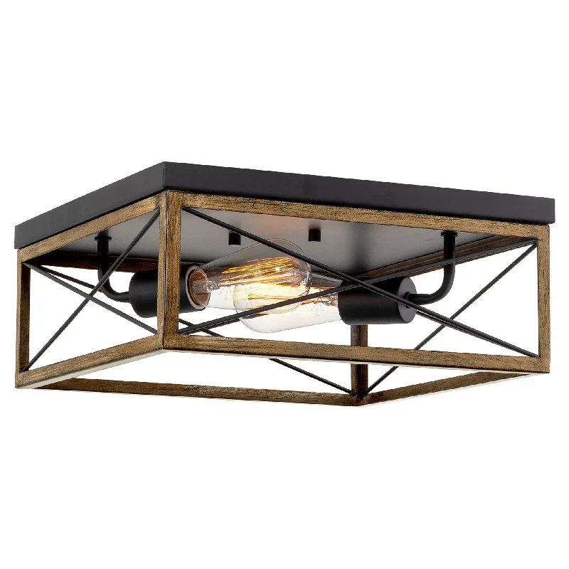 Industrial Lighting for Automotive Manufacturing PlantsKira Home Colton 13" 2-Light Modern Farmhouse Flush Mount Ceiling Light + Square Metal Cage Shade Design, Smoked Birch Wood Style + Black Finish Industrial Lighting for Automotive Manufacturing PlantsKira Home Colton 13" 2-Light Modern Farmhouse Flush Mount Ceiling Light + Square Metal Cage Shade Design, Smoked Birch Wood Style + Black Finish