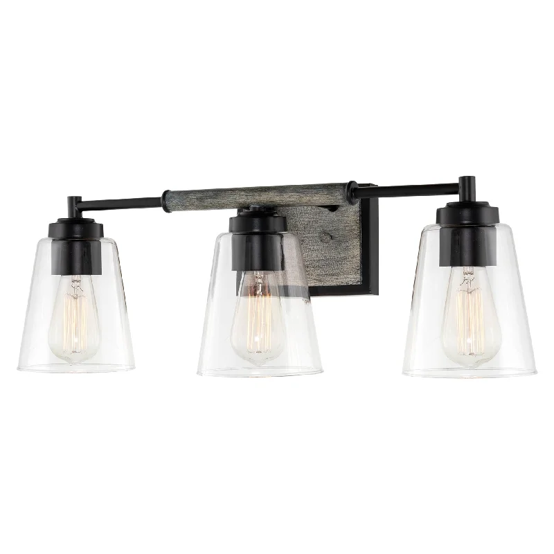 Durable Industrial Lighting for Harsh EnvironmentsKira Home Crestline 23" 3-Light Modern Farmhouse Bathroom / Vanity Light + Funnel Glass Shades, Gray Oak Wood Style + Black Finish Durable Industrial Lighting for Harsh EnvironmentsKira Home Crestline 23" 3-Light Modern Farmhouse Bathroom / Vanity Light + Funnel Glass Shades, Gray Oak Wood Style + Black Finish
