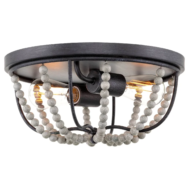 Industrial Area Lighting for Large Open SpacesKira Home Tessa 13" 2-Light Modern Boho Flush Mount, Wood Beaded Close to Ceiling Light, Brushed Pewter Finish