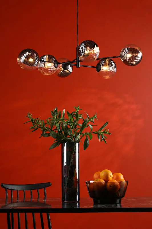 Mid - Century Modern Chandeliers for Vintage AppealMid - Century Modern Chandeliers for Vintage AppealDar Vignette 6 Light Pendant Matt Black & Smoked/Clear Ribbed Glass Mid - Century Modern Chandeliers for Vintage AppealMid - Century Modern Chandeliers for Vintage AppealDar Vignette 6 Light Pendant Matt Black & Smoked/Clear Ribbed Glass