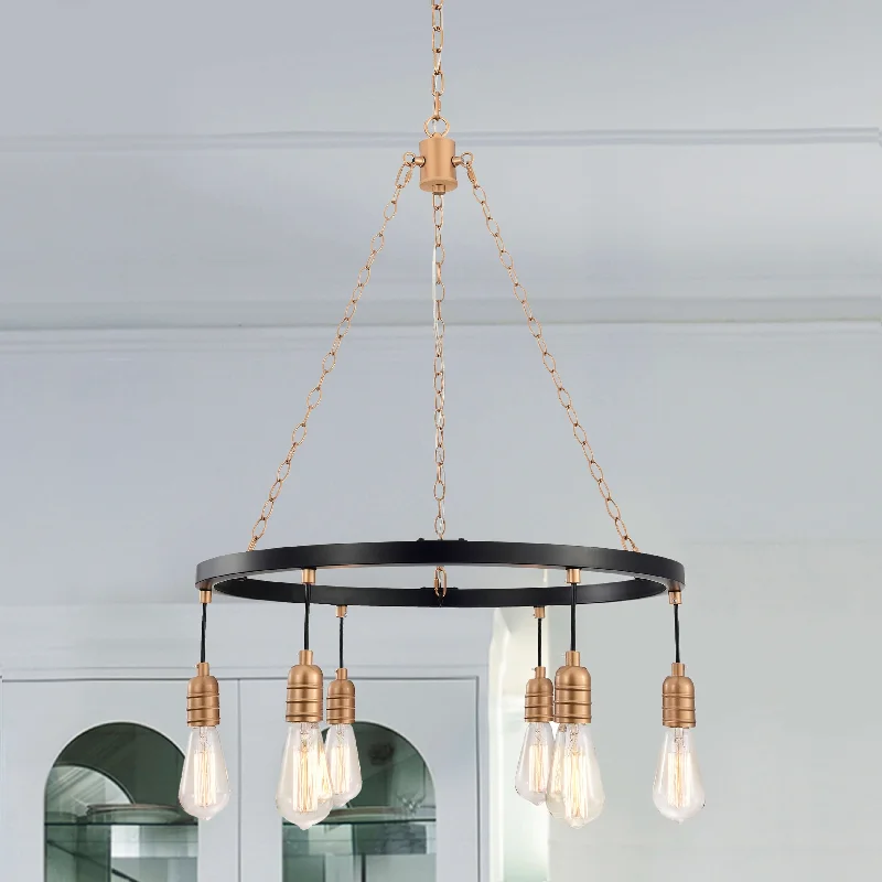 Large Chandeliers for Grand Halls and FoyersLarge Chandeliers for Grand Halls and FoyersEva Black and Shiny Bronze 6-light Metal Round Wheel Chandelier - 25 inches in diameter x 33 inches H Large Chandeliers for Grand Halls and FoyersLarge Chandeliers for Grand Halls and FoyersEva Black and Shiny Bronze 6-light Metal Round Wheel Chandelier - 25 inches in diameter x 33 inches H