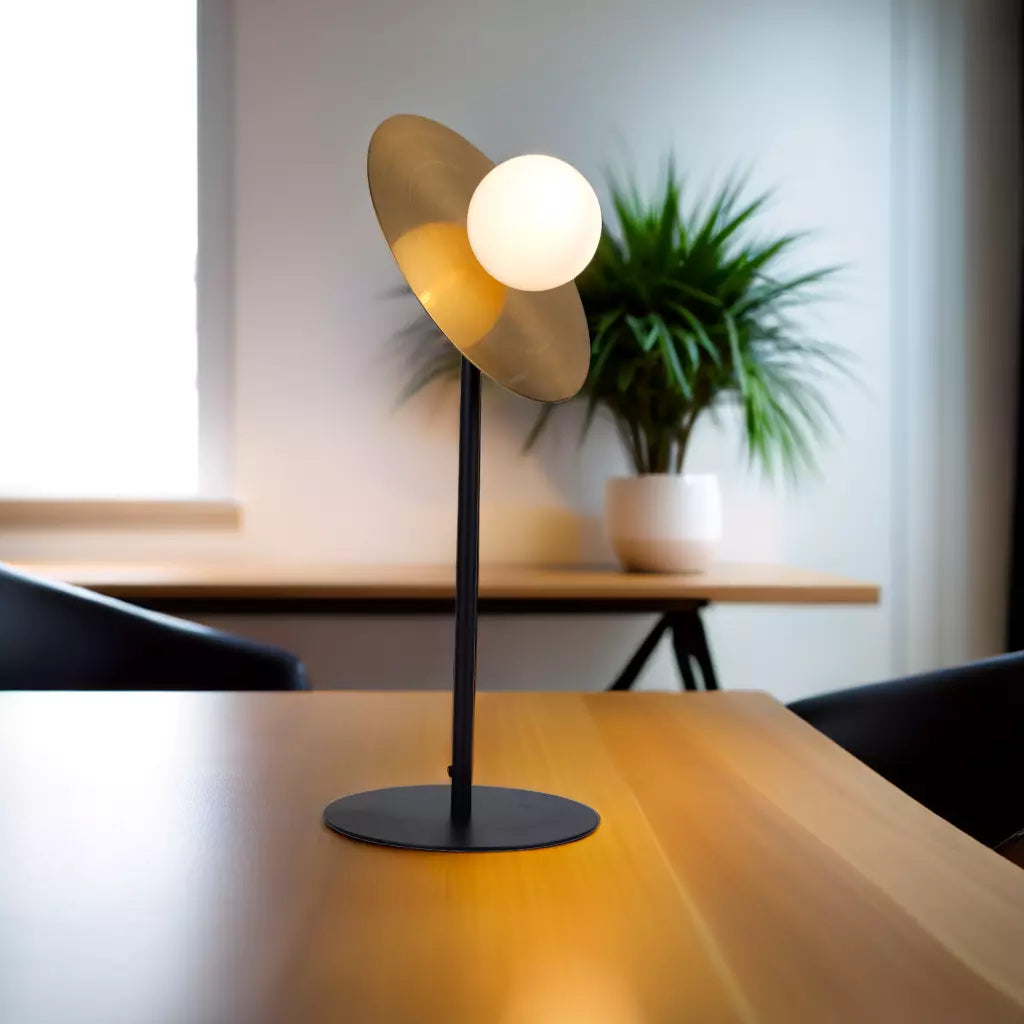 gothic style table lamps with dark finishes for a mysterious lookgothic style table lamps with dark finishes for a mysterious lookMia Disc Orb Table Lamp - Black Base with Brass Bulb Holder, 540mm High, PL0150