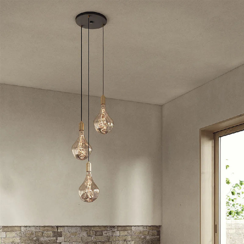 Crystal Ceiling Lights with High - Quality Swarovski CrystalsCrystal Ceiling Lights with High - Quality Swarovski CrystalsTala Triple Pendant Brass with Voronoi II, Black Canopy