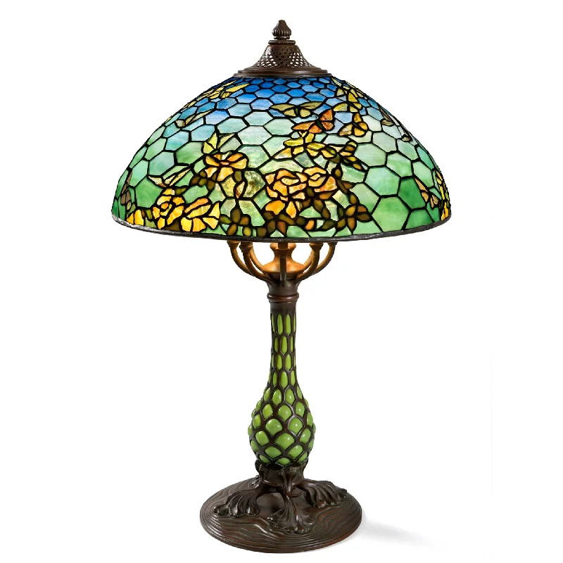 glass table lamps with a frosted surface for soft light diffusionglass table lamps with a frosted surface for soft light diffusionTiffany Studios New York "Butterfly & Yellow Rose" Table Lamp
